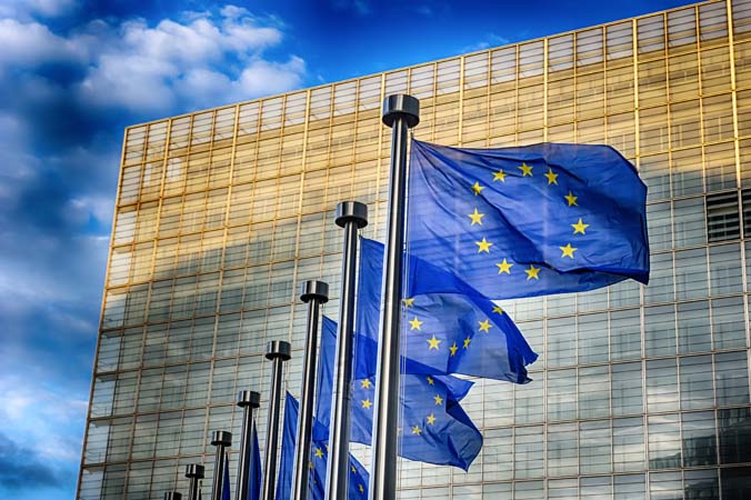 Eu,Flags,In,Front,Of,European,Commission,In,Brussels