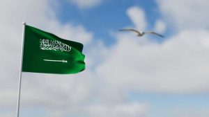 Wavy,Saudi,Arabia,Flag,And,Cloudy,Sky