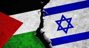 Israel,Vs,Palestine,Concept,Painted,Flags,On,Wall,With,Crack.