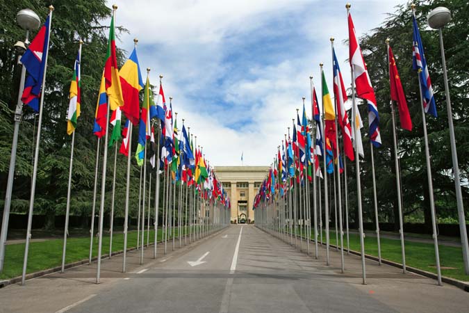 Photograph,Of,The,United,Nations,Entrance,And,Building,In,Geneva,