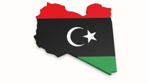 3d,Background,,Lybia,Map,And,Flag,In,White,Background.,3d